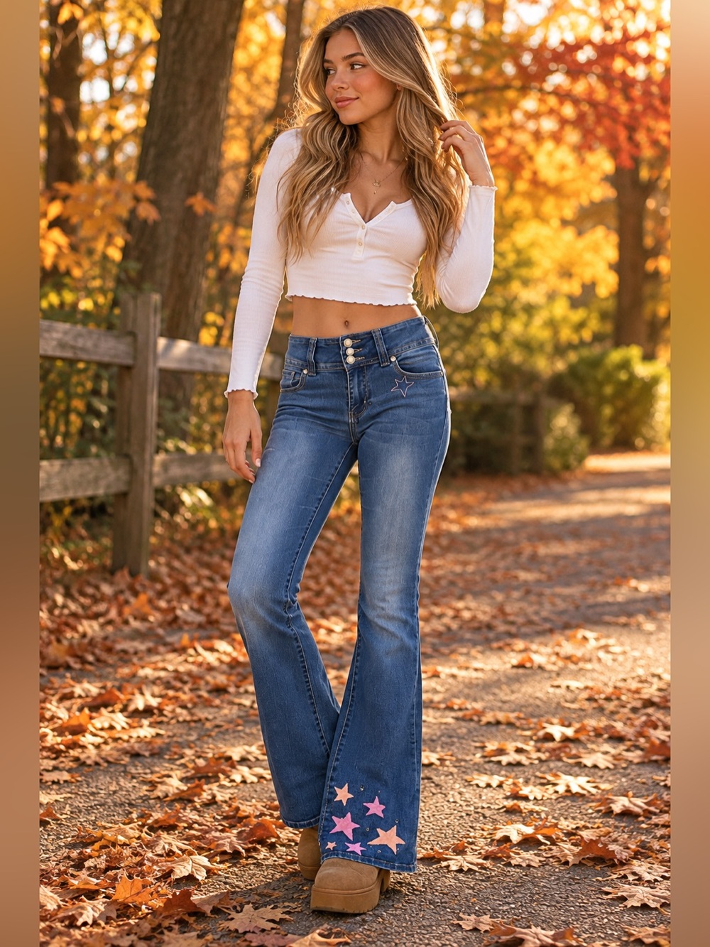 Jack David Y2K Star Flare Jeans Juniors 5 Stretch Embellished Denim